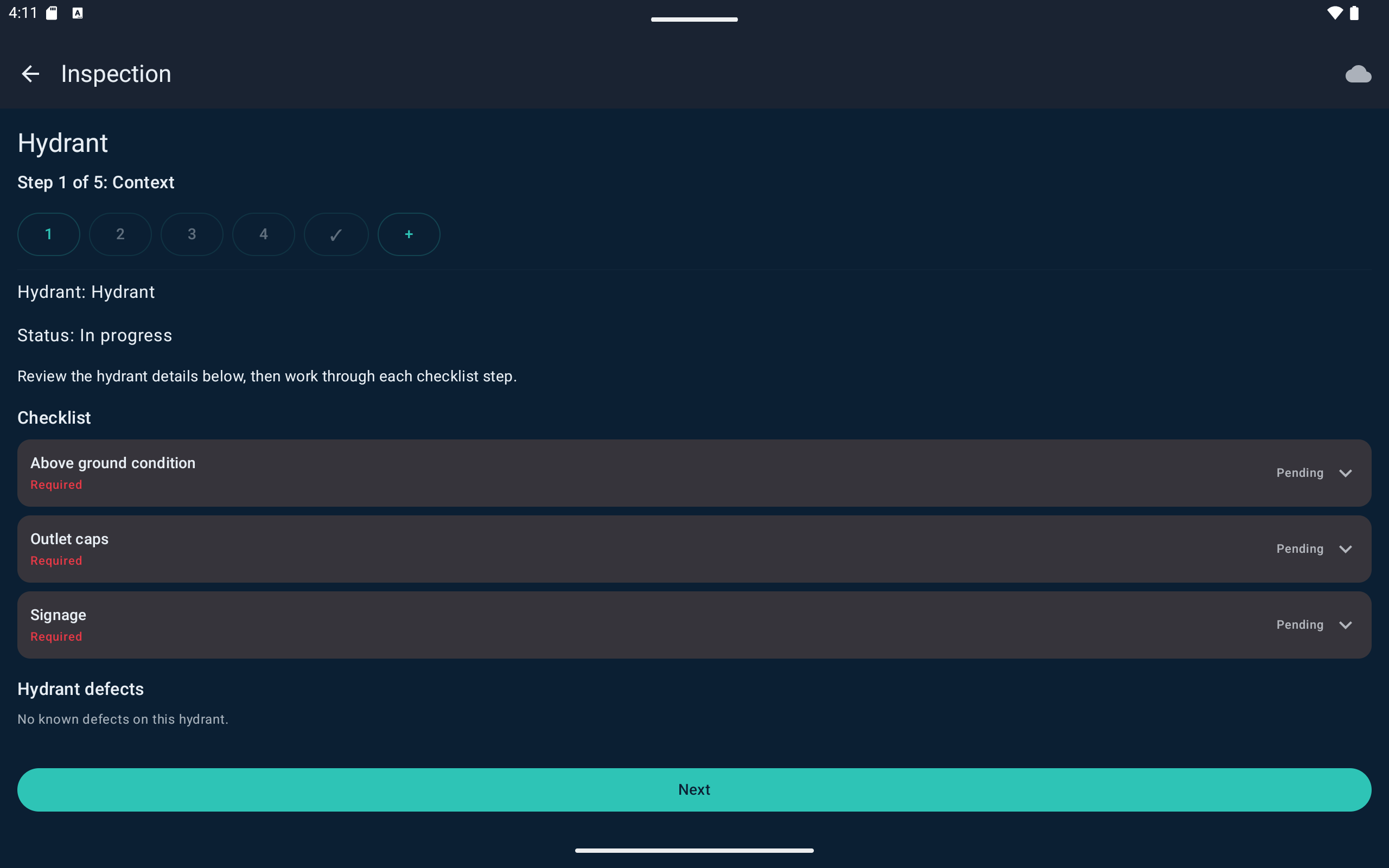 Tablet — inspection checklist